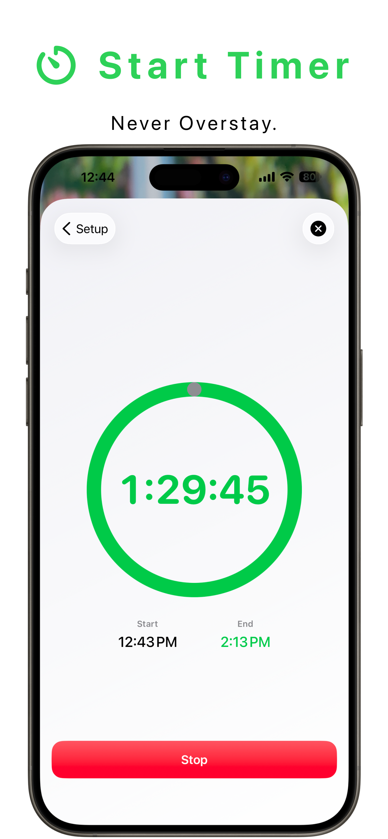 Park Here app displaying parsed parking restrictions and time limits
